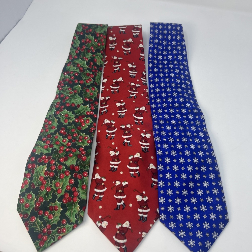 Jingle in Style Festive Necktie Trio Christmas Santa Snowflake Holly Men's Ties